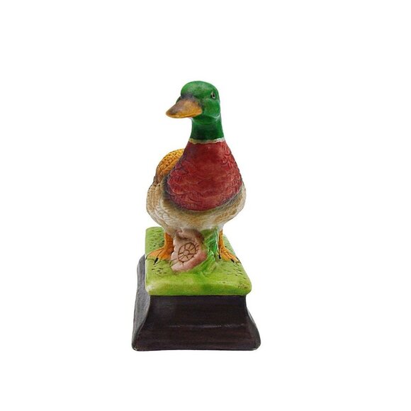 Vintage Ceramic Mallard Duck Figurine Green Orange Bright Wildlife Nature Decor - Picture 2 of 11